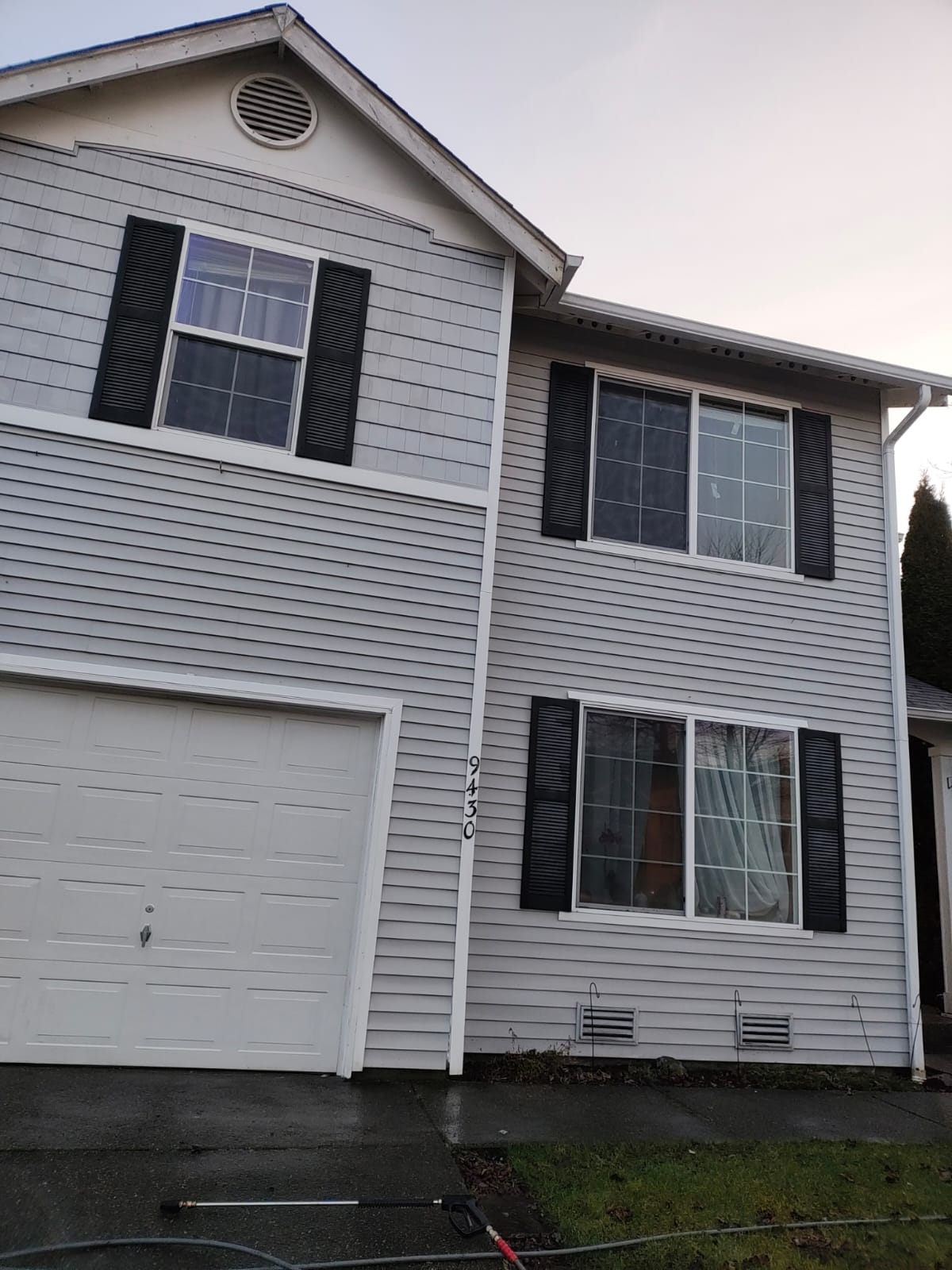 Close-up of newly installed siding and windows