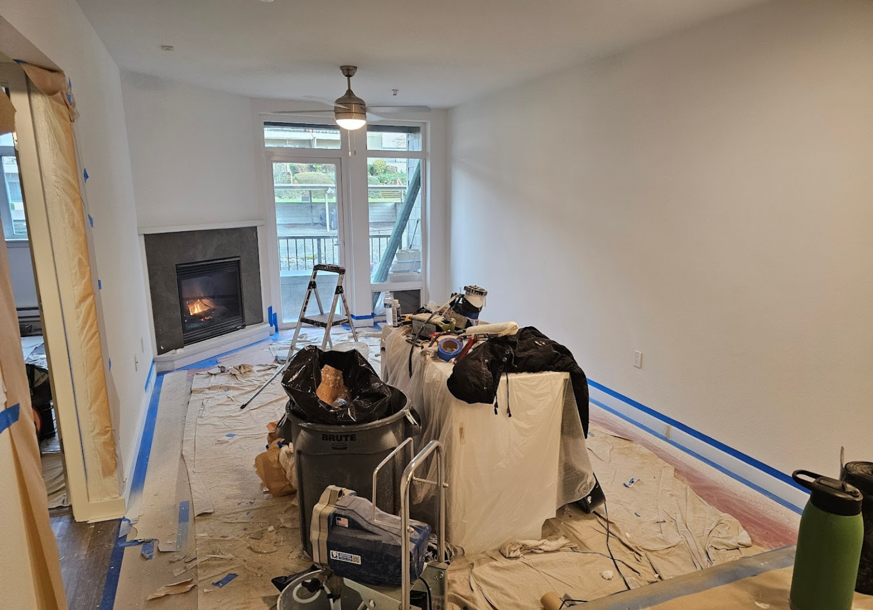 Interior remodeling in progress with preparation materials