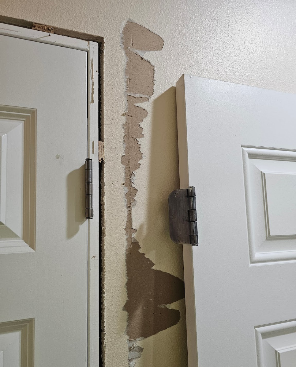 Door frame and drywall restoration